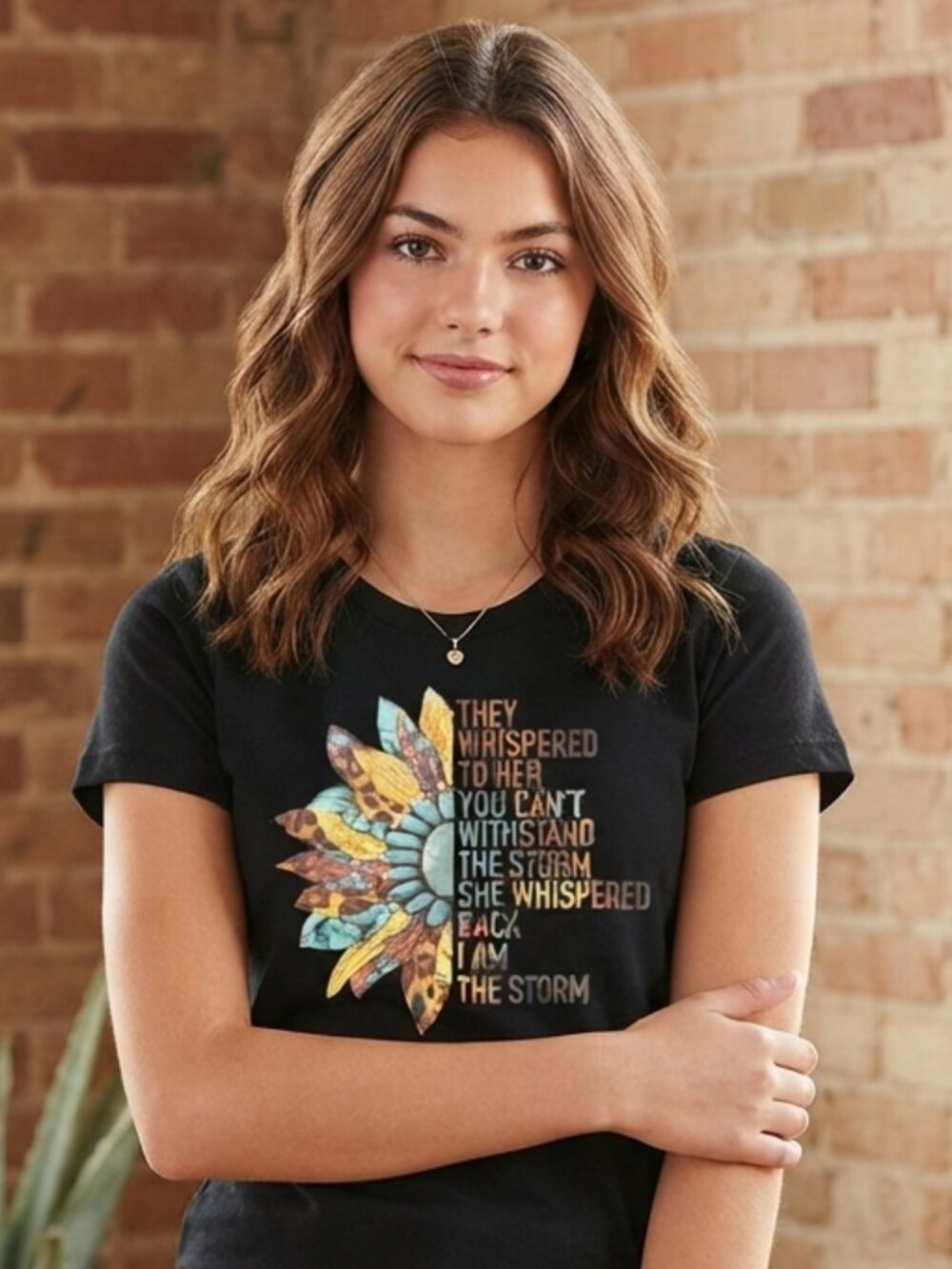 Sunflower Motivational Design on Black Tee - Picture 1 of 5